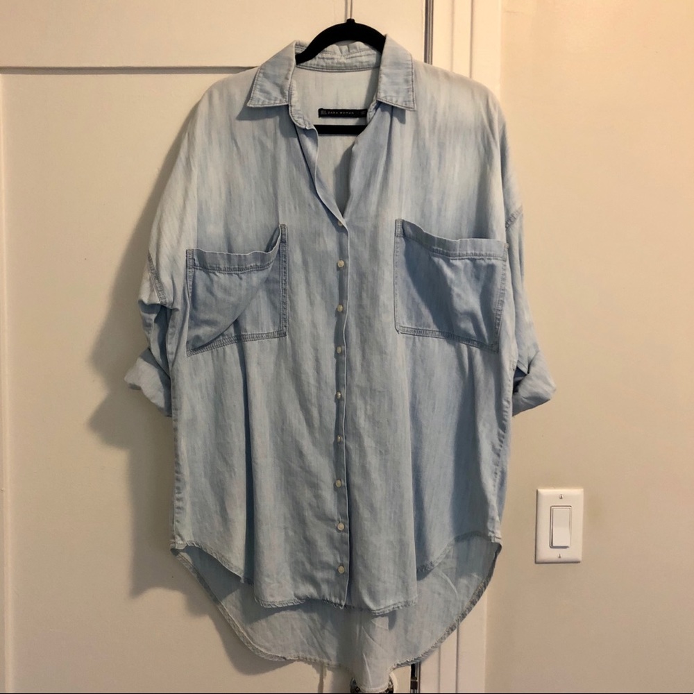 Zara button down oversized denim shirt